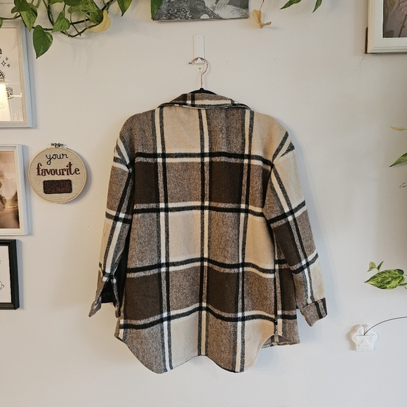 Princess Polly Cozy Plaid Brown And Cream Button Down - Picture 2 of 7